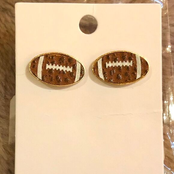 NWOT Football Earrings Lot 2 Pairs - Brown Leopard Studs & Large Black Teardrop - Picture 8 of 9